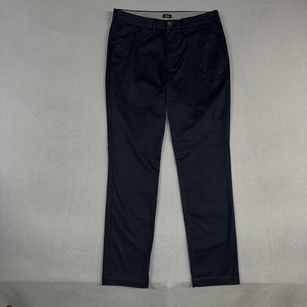 Express Pants Mens 34x32 (Fits 36x34) Navy Blue Slim Straight Stretch Cotton